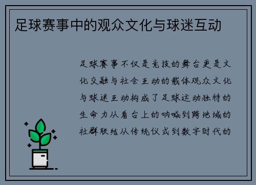 足球赛事中的观众文化与球迷互动