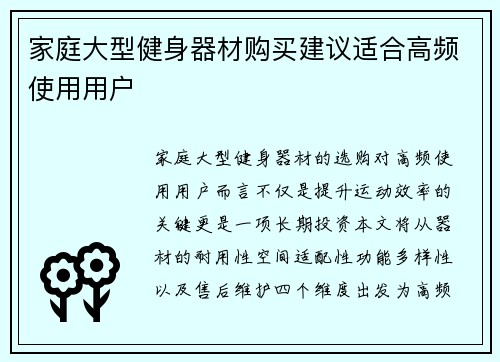 家庭大型健身器材购买建议适合高频使用用户
